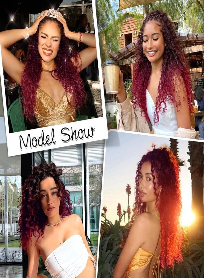 KooKaStyle Curly Ponytail Extension Fluffy Drawstring Ponytail Hair Extensions for Women Long Kinky Curly Wavy Pony Tail Extension Synthetic Hairpiece for Daily Use(18 Inch,Black Mixed Burgundy) - Image 5